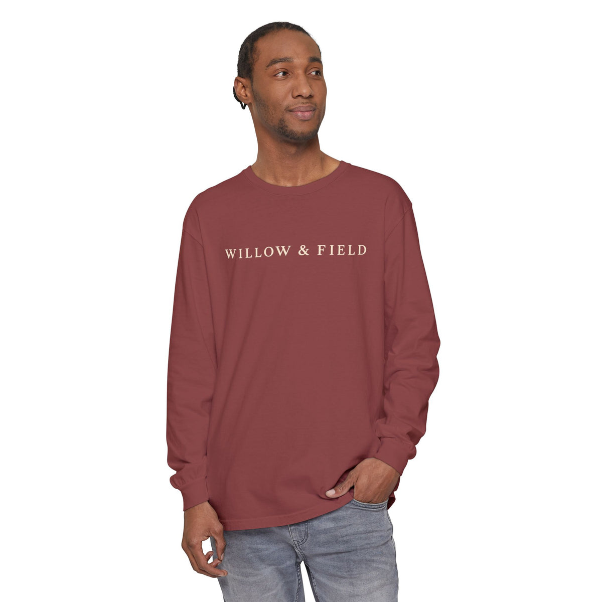 Willow & Field Long Sleeve Tee — Rustic Logo Garment-Dyed Shirt
