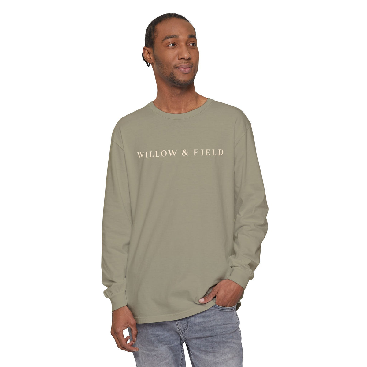 Willow & Field Long Sleeve Tee — Rustic Logo Garment-Dyed Shirt
