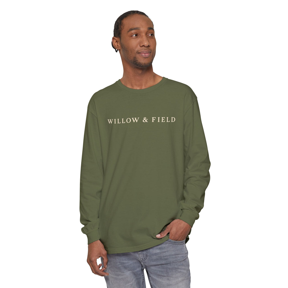 Willow & Field Long Sleeve Tee — Rustic Logo Garment-Dyed Shirt