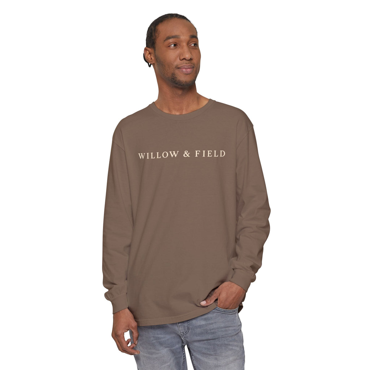 Willow & Field Long Sleeve Tee — Rustic Logo Garment-Dyed Shirt