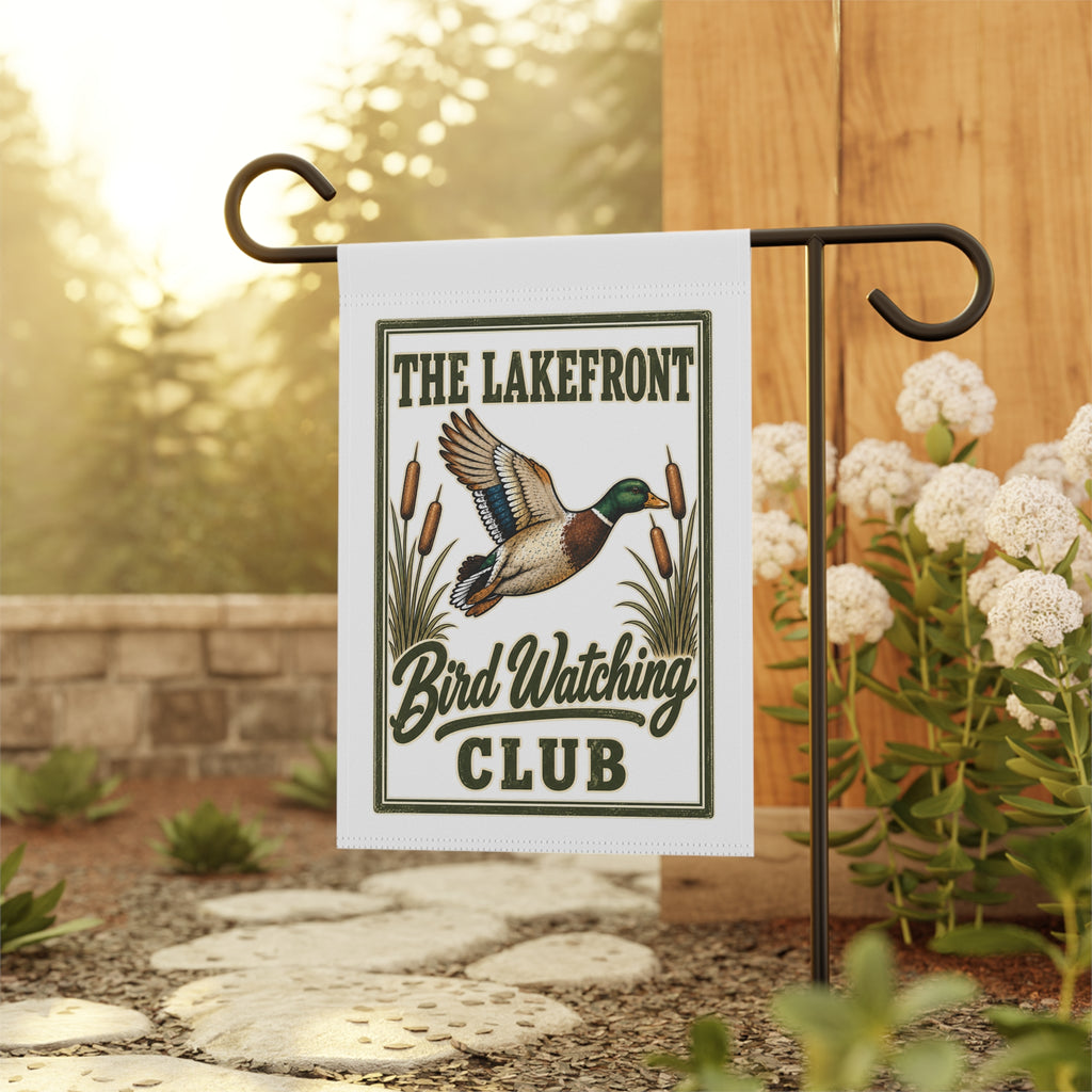 Lakefront Bird Watching Club Garden Flag