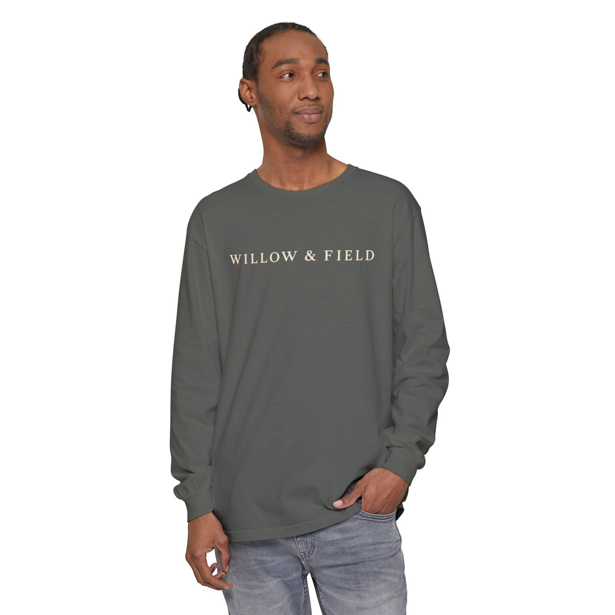 Willow & Field Long Sleeve Tee — Rustic Logo Garment-Dyed Shirt