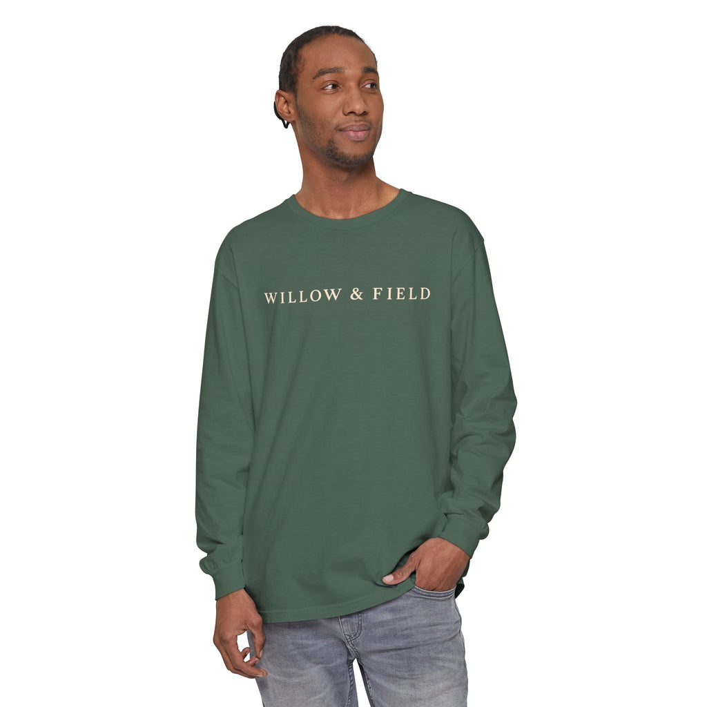Willow & Field Long Sleeve Tee — Rustic Logo Garment-Dyed Shirt