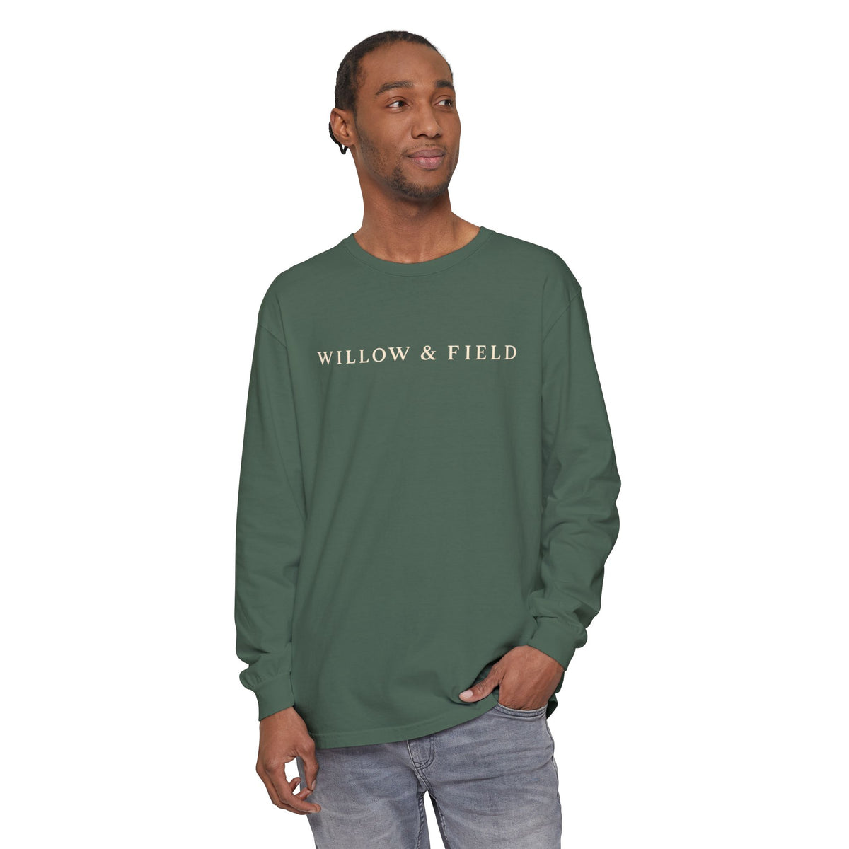 Willow & Field Long Sleeve Tee — Rustic Logo Garment-Dyed Shirt