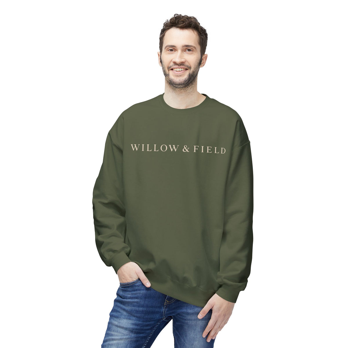 Willow & Field Crewneck Sweatshirt – Minimal Text Logo Pullover