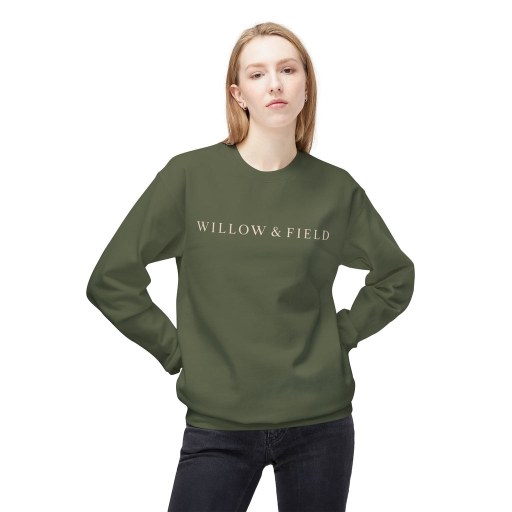 Willow & Field Crewneck Sweatshirt – Minimal Text Logo Pullover