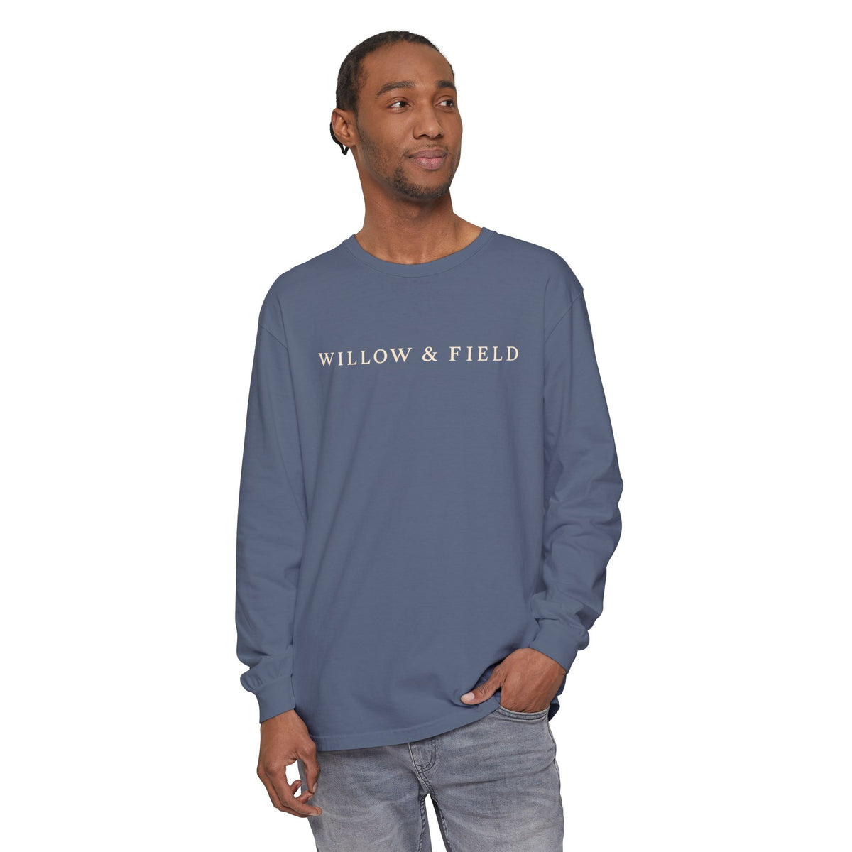 Willow & Field Long Sleeve Tee — Rustic Logo Garment-Dyed Shirt
